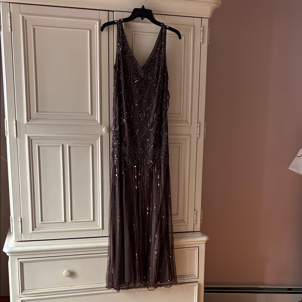 Pisarro Nights Beaded Evening Gown in Brown